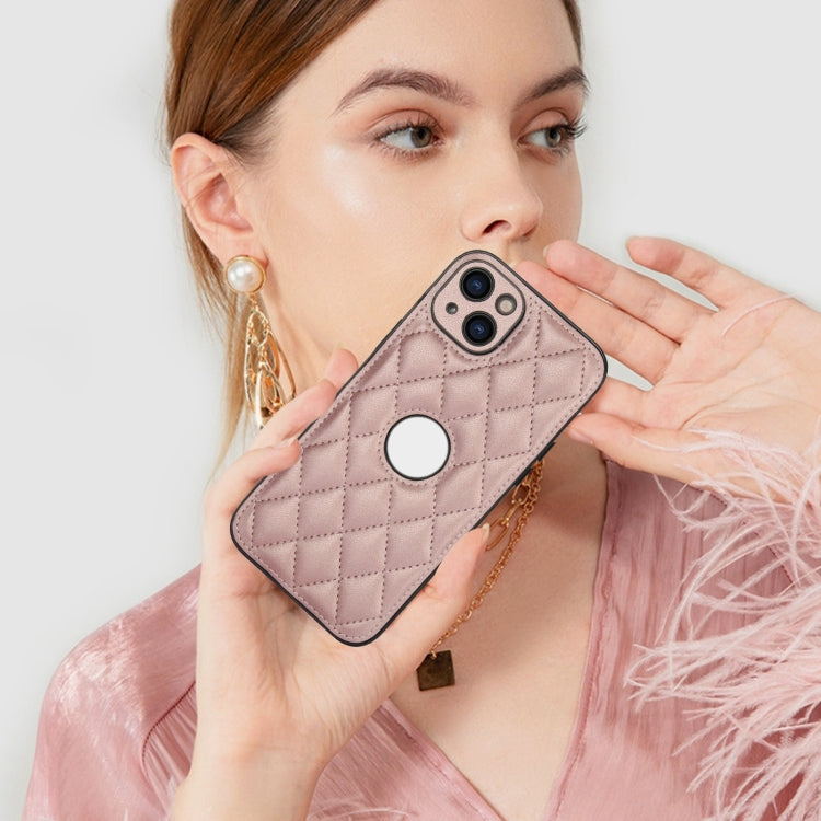 For iPhone 14 Rhombic Leather Back Cover Phone Case