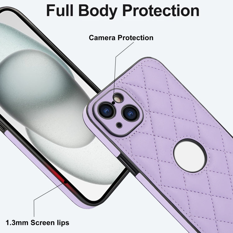 For iPhone 14 Rhombic Leather Back Cover Phone Case