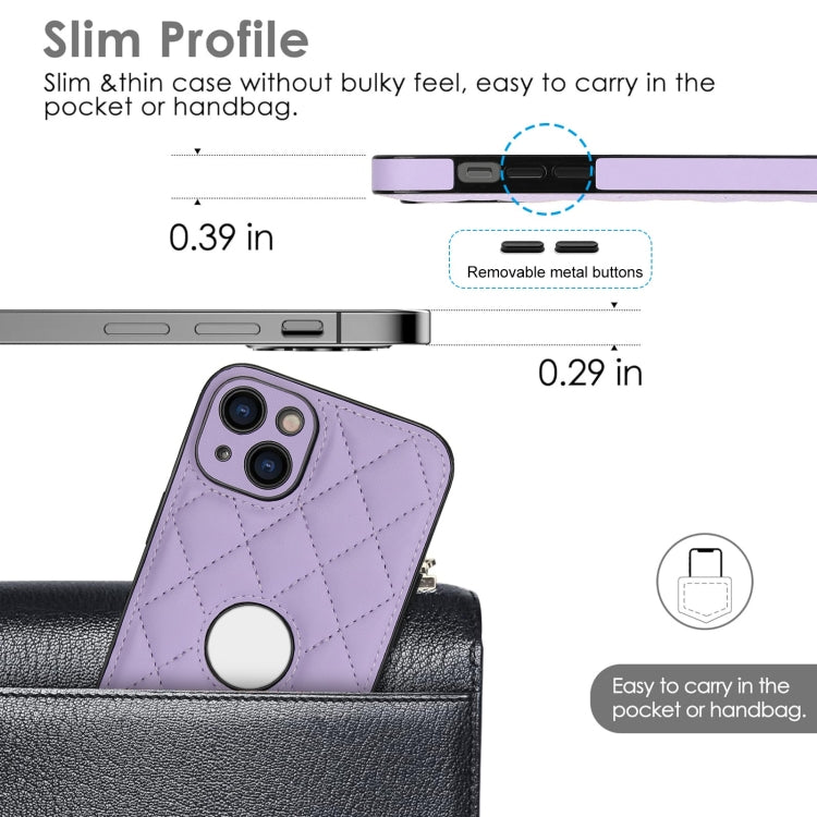 For iPhone 14 Rhombic Leather Back Cover Phone Case