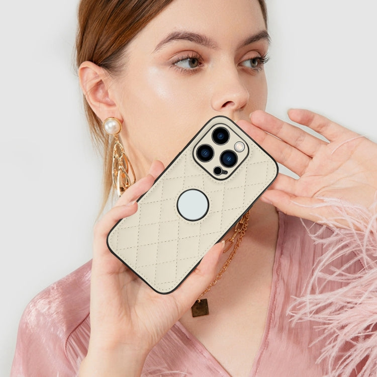 For iPhone 14 Pro Rhombic Leather Back Cover Phone Case