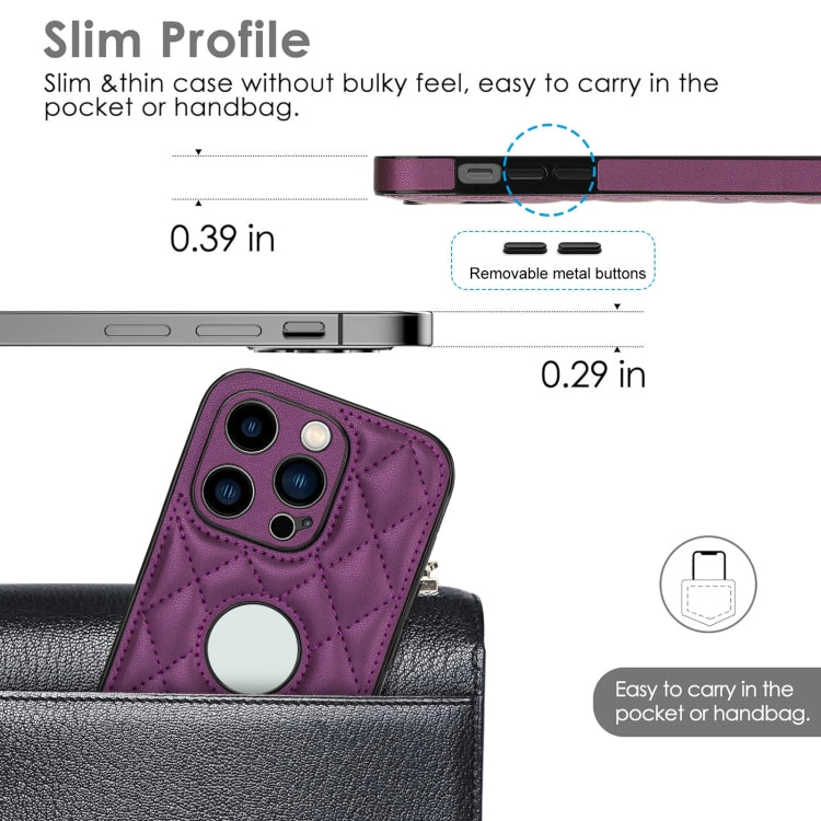 For iPhone 14 Pro Rhombic Leather Back Cover Phone Case