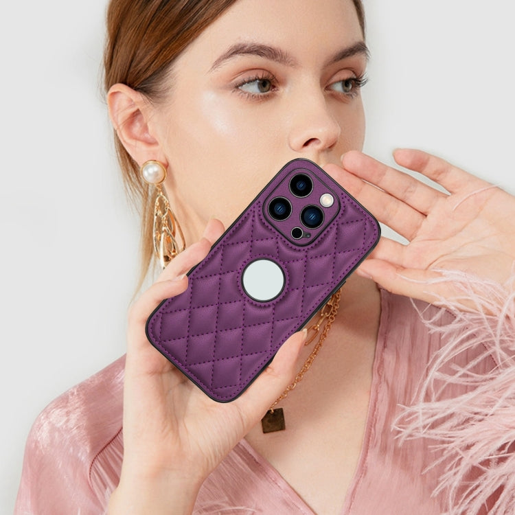 For iPhone 14 Pro Rhombic Leather Back Cover Phone Case