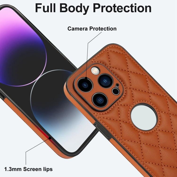 For iPhone 14 Pro Rhombic Leather Back Cover Phone Case