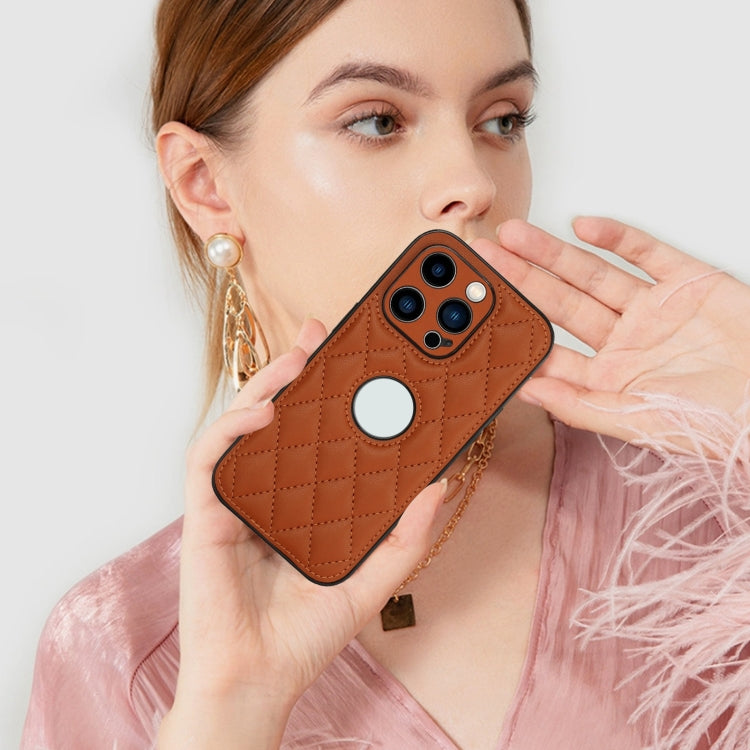 For iPhone 14 Pro Rhombic Leather Back Cover Phone Case
