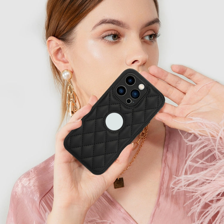For iPhone 14 Pro Max Rhombic Leather Back Cover Phone Case
