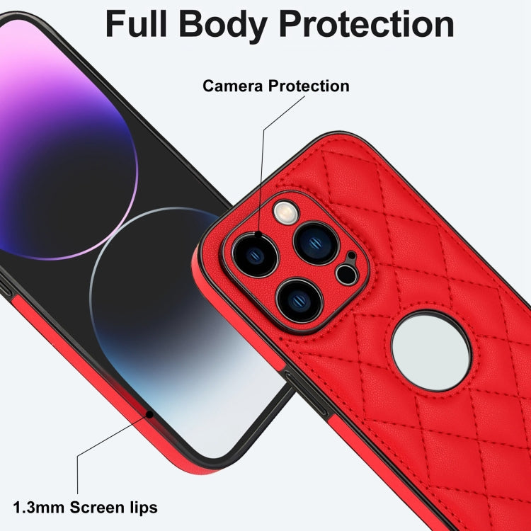 For iPhone 14 Pro Max Rhombic Leather Back Cover Phone Case