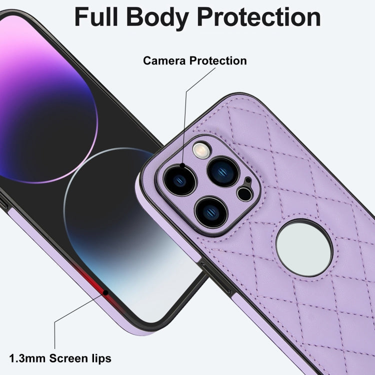 For iPhone 14 Pro Max Rhombic Leather Back Cover Phone Case