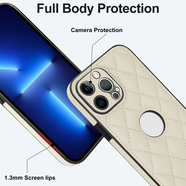 For iPhone 13 Pro Max Rhombic Leather Back Cover Phone Case