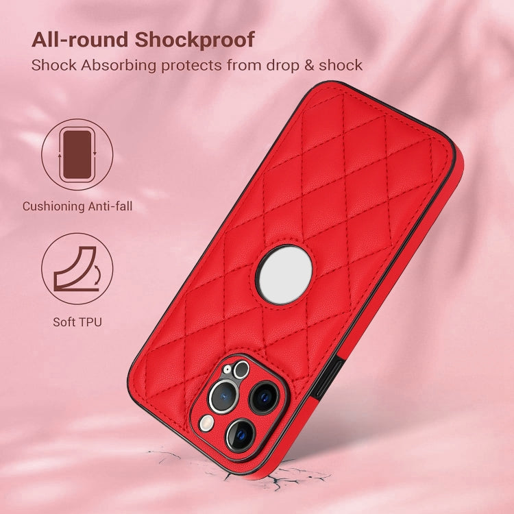 For iPhone 13 Pro Max Rhombic Leather Back Cover Phone Case