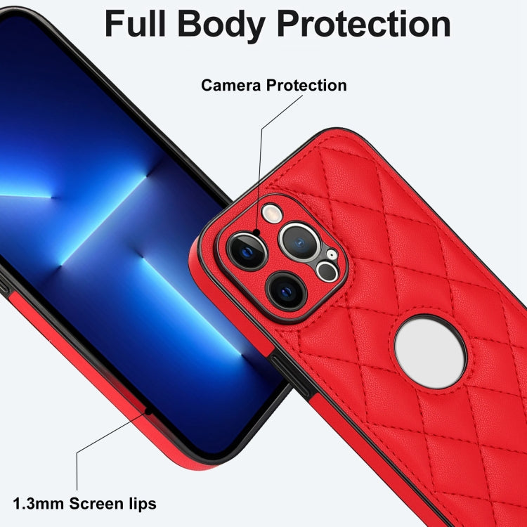 For iPhone 13 Pro Max Rhombic Leather Back Cover Phone Case