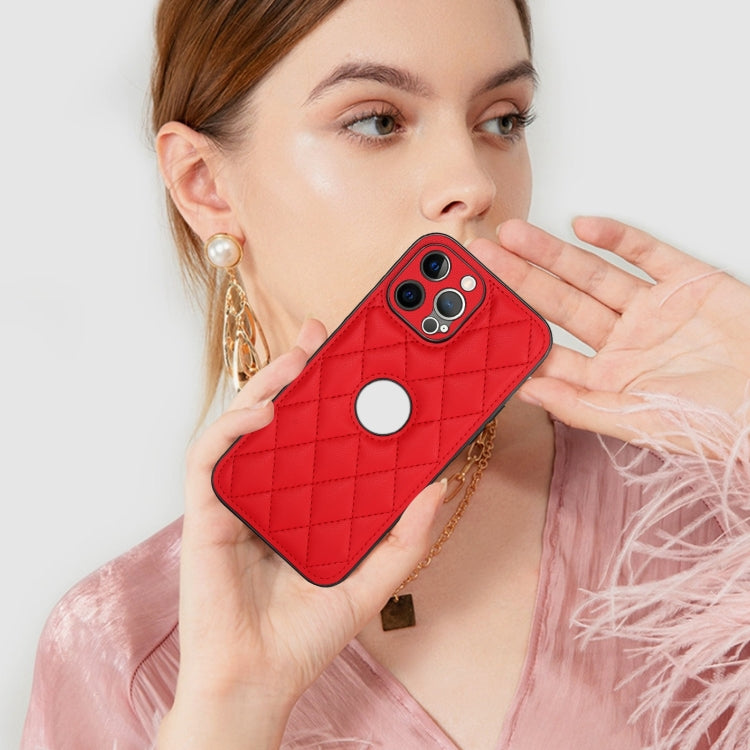 For iPhone 13 Pro Max Rhombic Leather Back Cover Phone Case