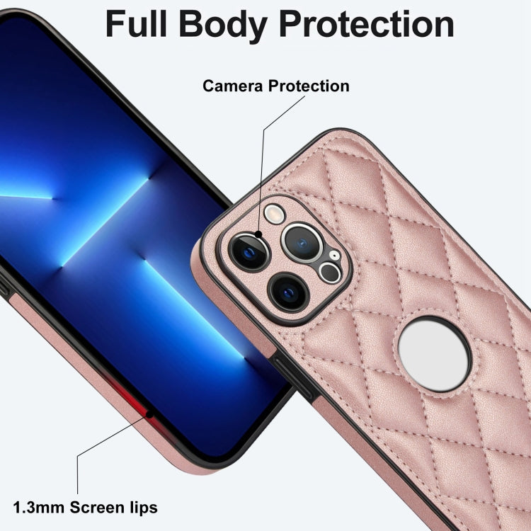 For iPhone 13 Pro Max Rhombic Leather Back Cover Phone Case
