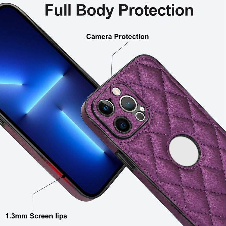For iPhone 13 Pro Max Rhombic Leather Back Cover Phone Case