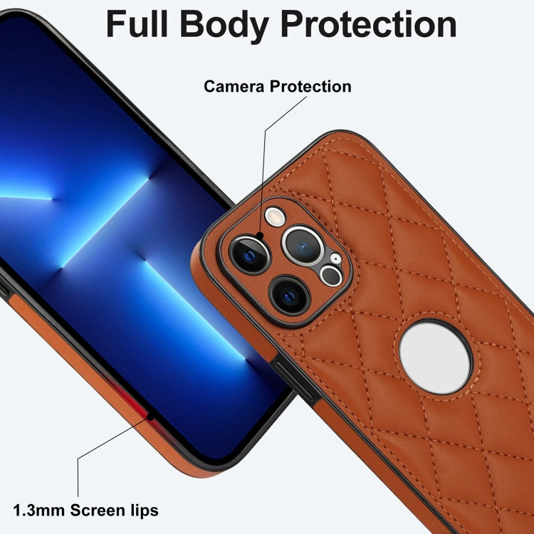 For iPhone 13 Pro Max Rhombic Leather Back Cover Phone Case