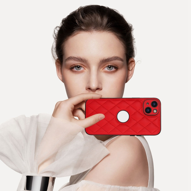 For iPhone 13 Rhombic Leather Back Cover Phone Case