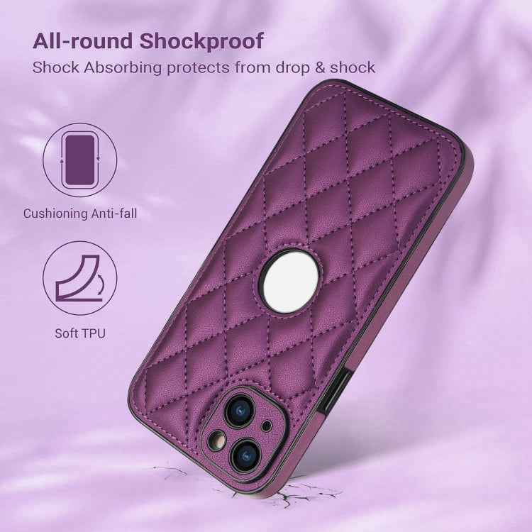 For iPhone 13 Rhombic Leather Back Cover Phone Case