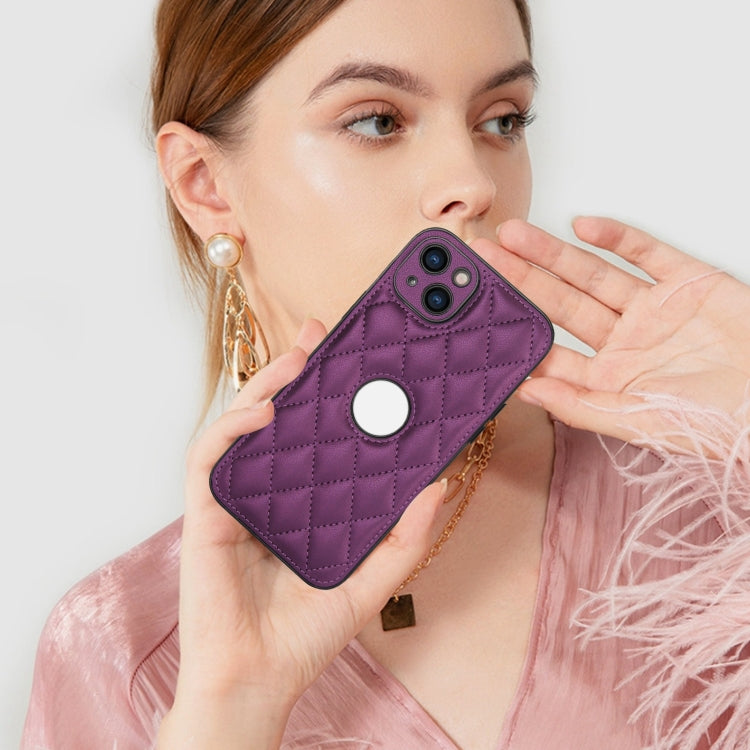 For iPhone 13 Rhombic Leather Back Cover Phone Case
