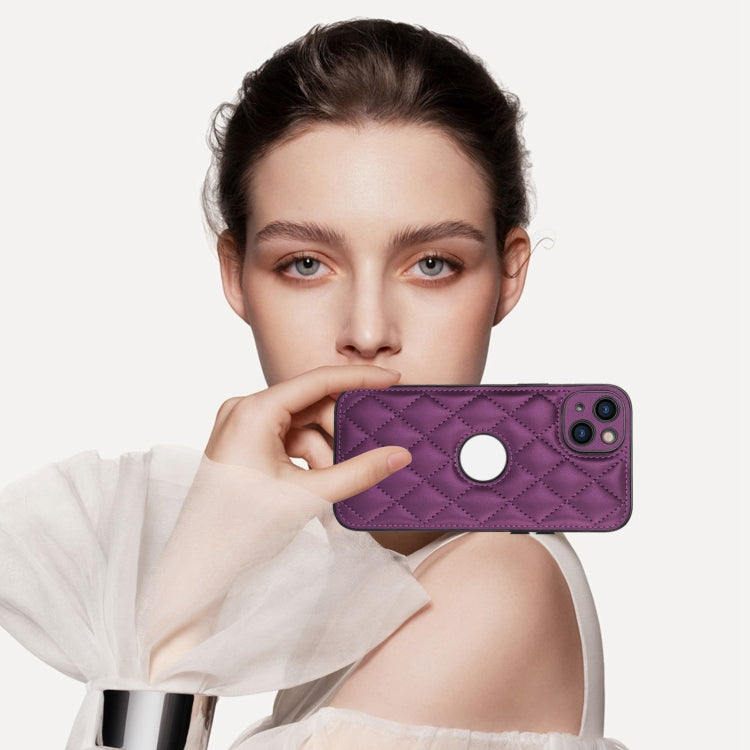 For iPhone 13 Rhombic Leather Back Cover Phone Case