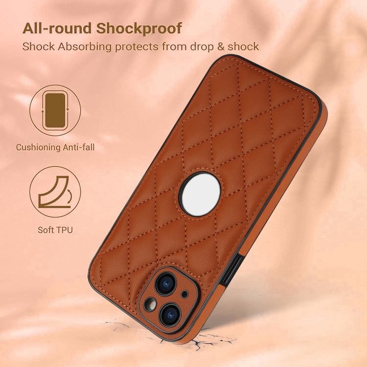 For iPhone 13 Rhombic Leather Back Cover Phone Case