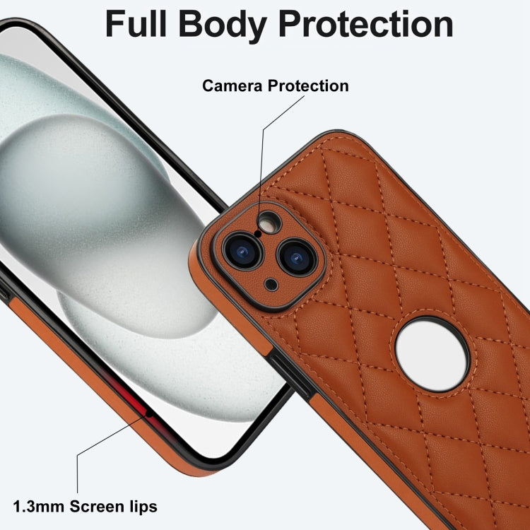 For iPhone 13 Rhombic Leather Back Cover Phone Case