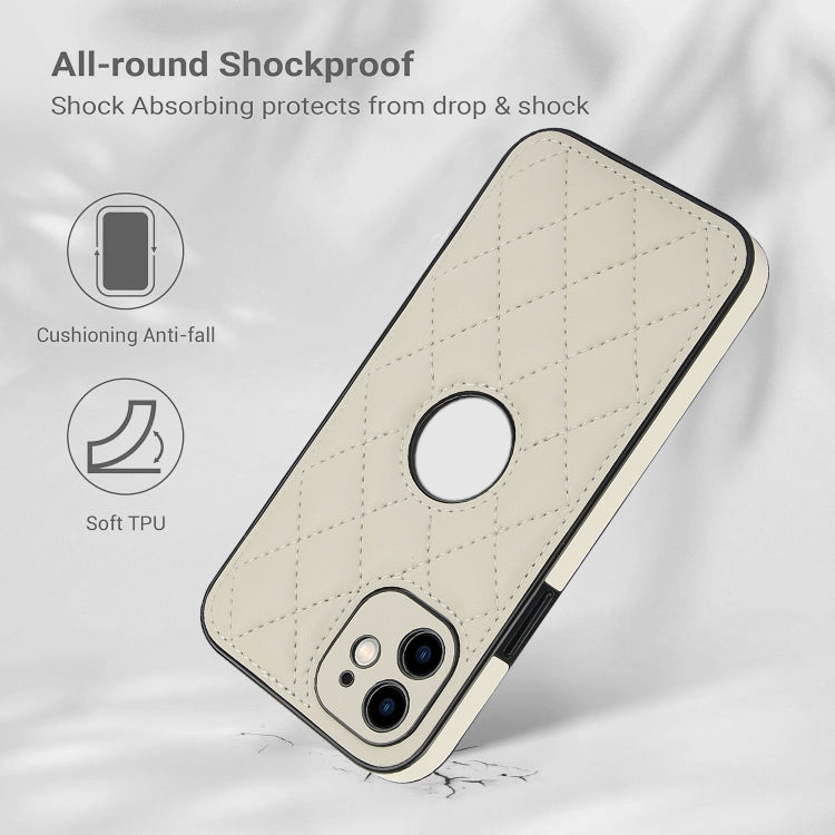 For iPhone 12 Rhombic Leather Back Cover Phone Case