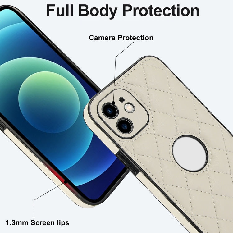 For iPhone 12 Rhombic Leather Back Cover Phone Case