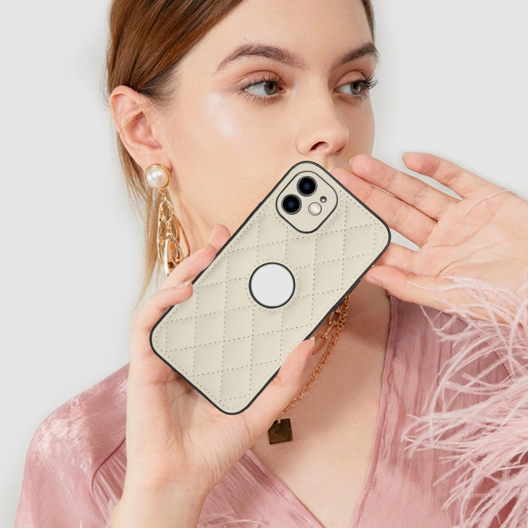 For iPhone 12 Rhombic Leather Back Cover Phone Case