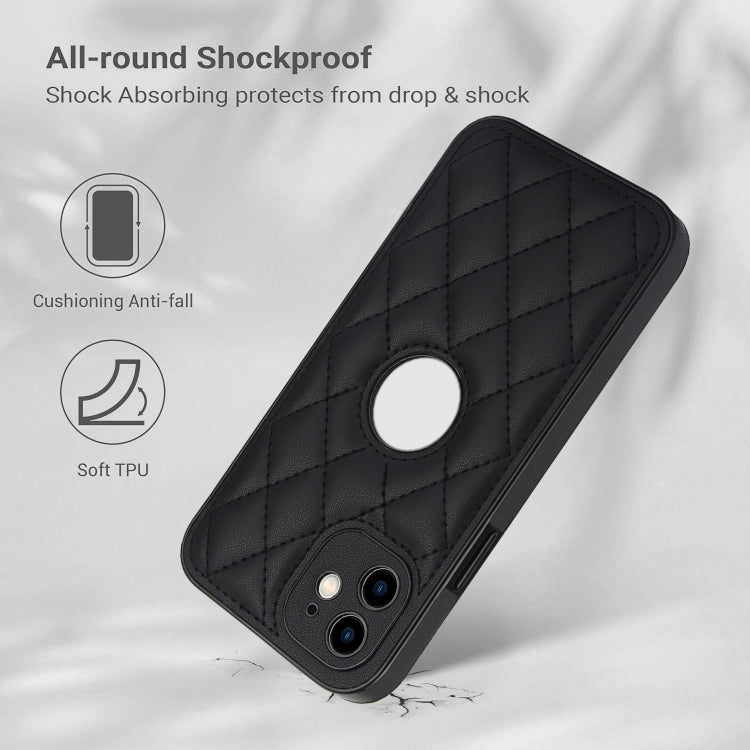 For iPhone 12 Rhombic Leather Back Cover Phone Case
