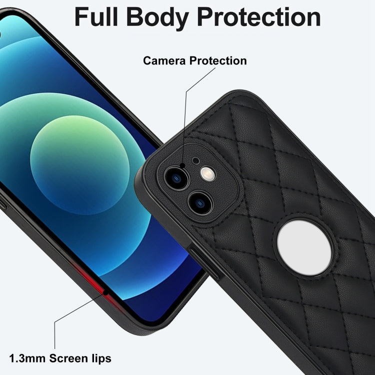 For iPhone 12 Rhombic Leather Back Cover Phone Case