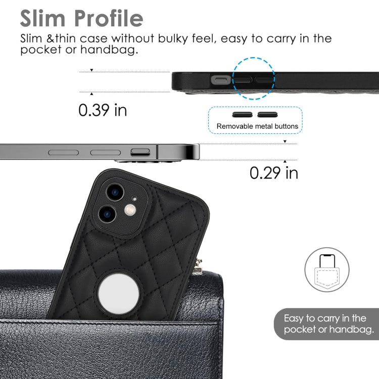 For iPhone 12 Rhombic Leather Back Cover Phone Case