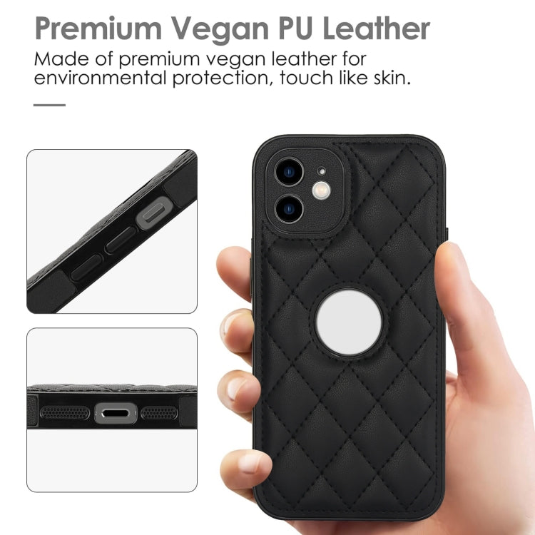 For iPhone 12 Rhombic Leather Back Cover Phone Case