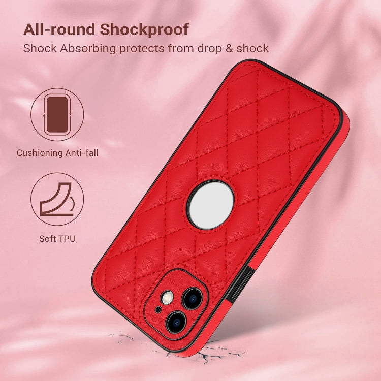 For iPhone 12 Rhombic Leather Back Cover Phone Case