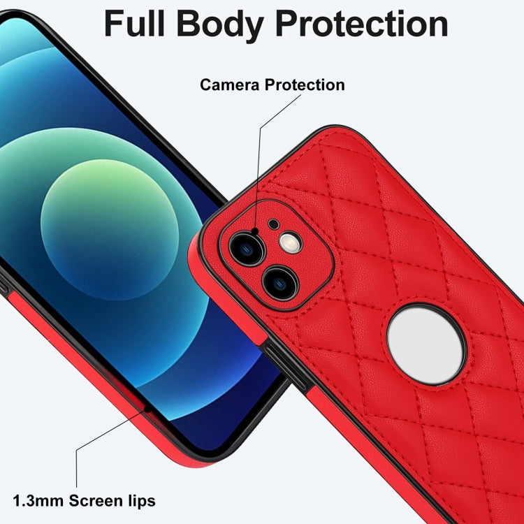 For iPhone 12 Rhombic Leather Back Cover Phone Case