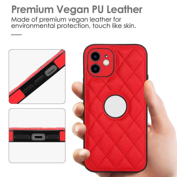For iPhone 12 Rhombic Leather Back Cover Phone Case
