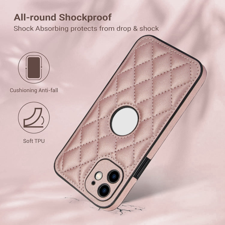 For iPhone 12 Rhombic Leather Back Cover Phone Case