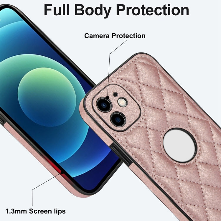For iPhone 12 Rhombic Leather Back Cover Phone Case