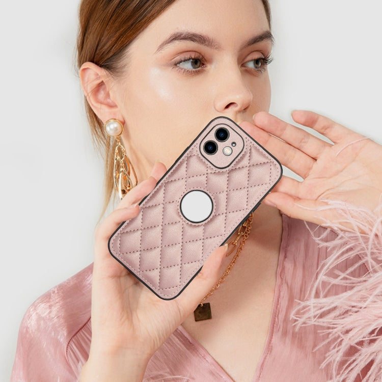 For iPhone 12 Rhombic Leather Back Cover Phone Case