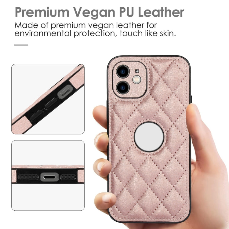 For iPhone 12 Rhombic Leather Back Cover Phone Case