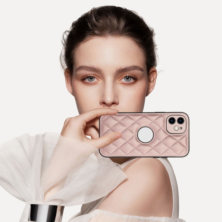 For iPhone 12 Rhombic Leather Back Cover Phone Case