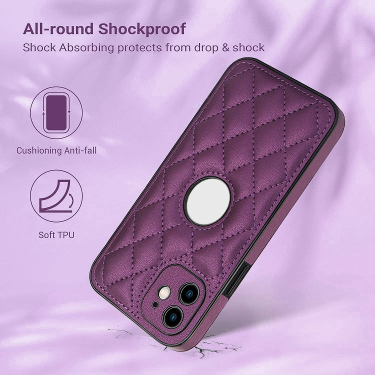For iPhone 12 Rhombic Leather Back Cover Phone Case