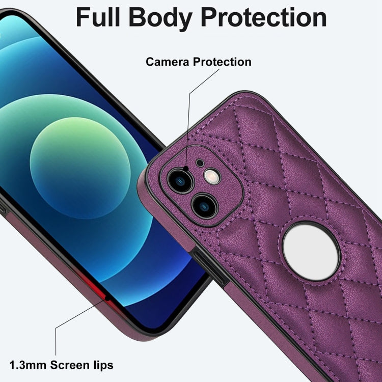 For iPhone 12 Rhombic Leather Back Cover Phone Case