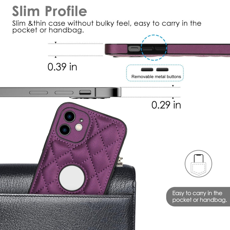 For iPhone 12 Rhombic Leather Back Cover Phone Case