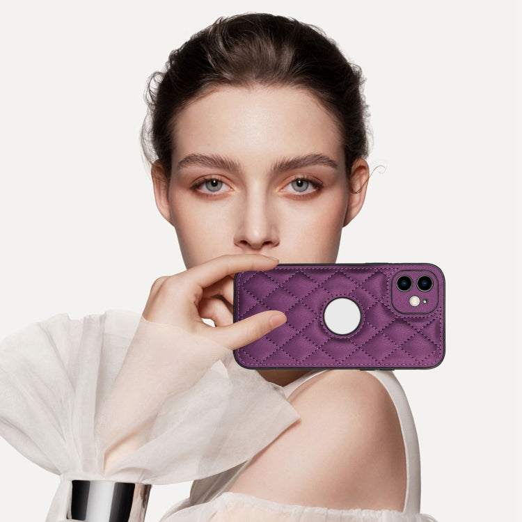 For iPhone 12 Rhombic Leather Back Cover Phone Case