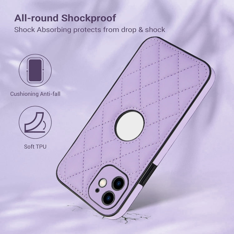 For iPhone 12 Rhombic Leather Back Cover Phone Case