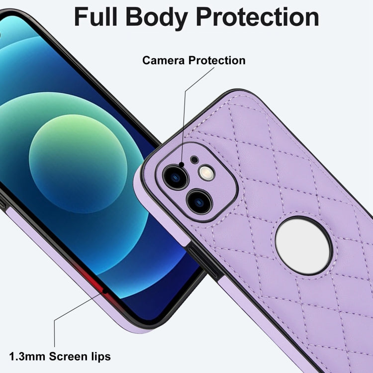 For iPhone 12 Rhombic Leather Back Cover Phone Case