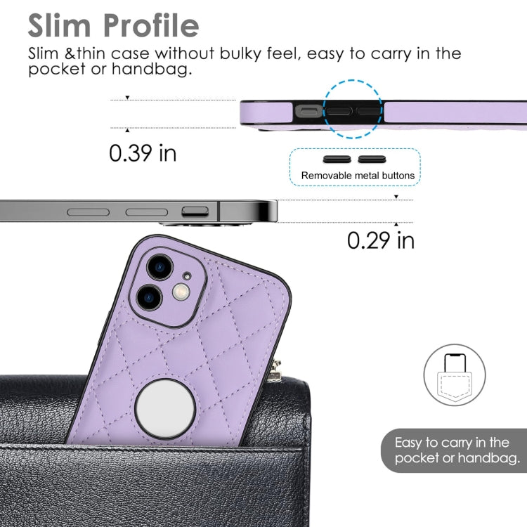 For iPhone 12 Rhombic Leather Back Cover Phone Case