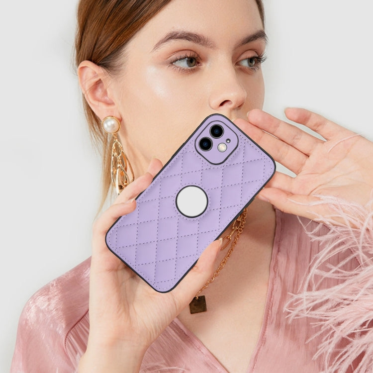 For iPhone 12 Rhombic Leather Back Cover Phone Case