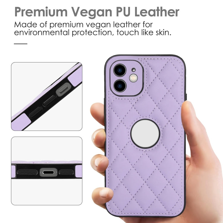 For iPhone 12 Rhombic Leather Back Cover Phone Case
