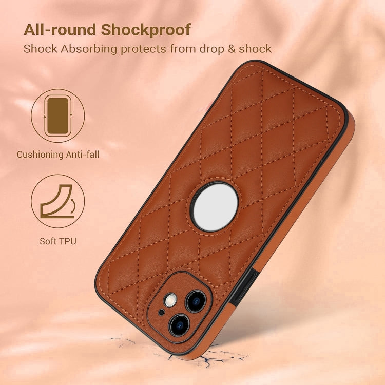For iPhone 12 Rhombic Leather Back Cover Phone Case