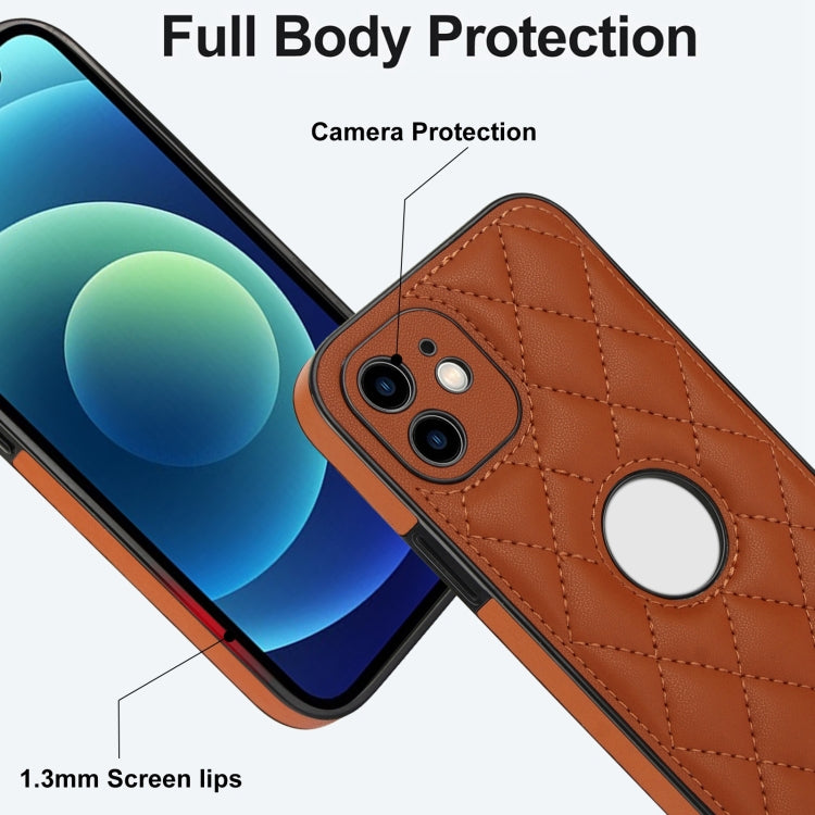 For iPhone 12 Rhombic Leather Back Cover Phone Case